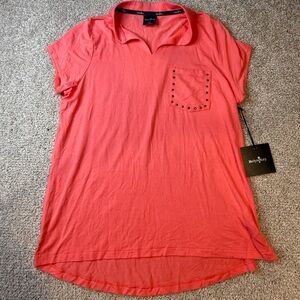 Belyn Key Coral Short Sleeve Tee- Studded Pocket- Small- Womens- NEW